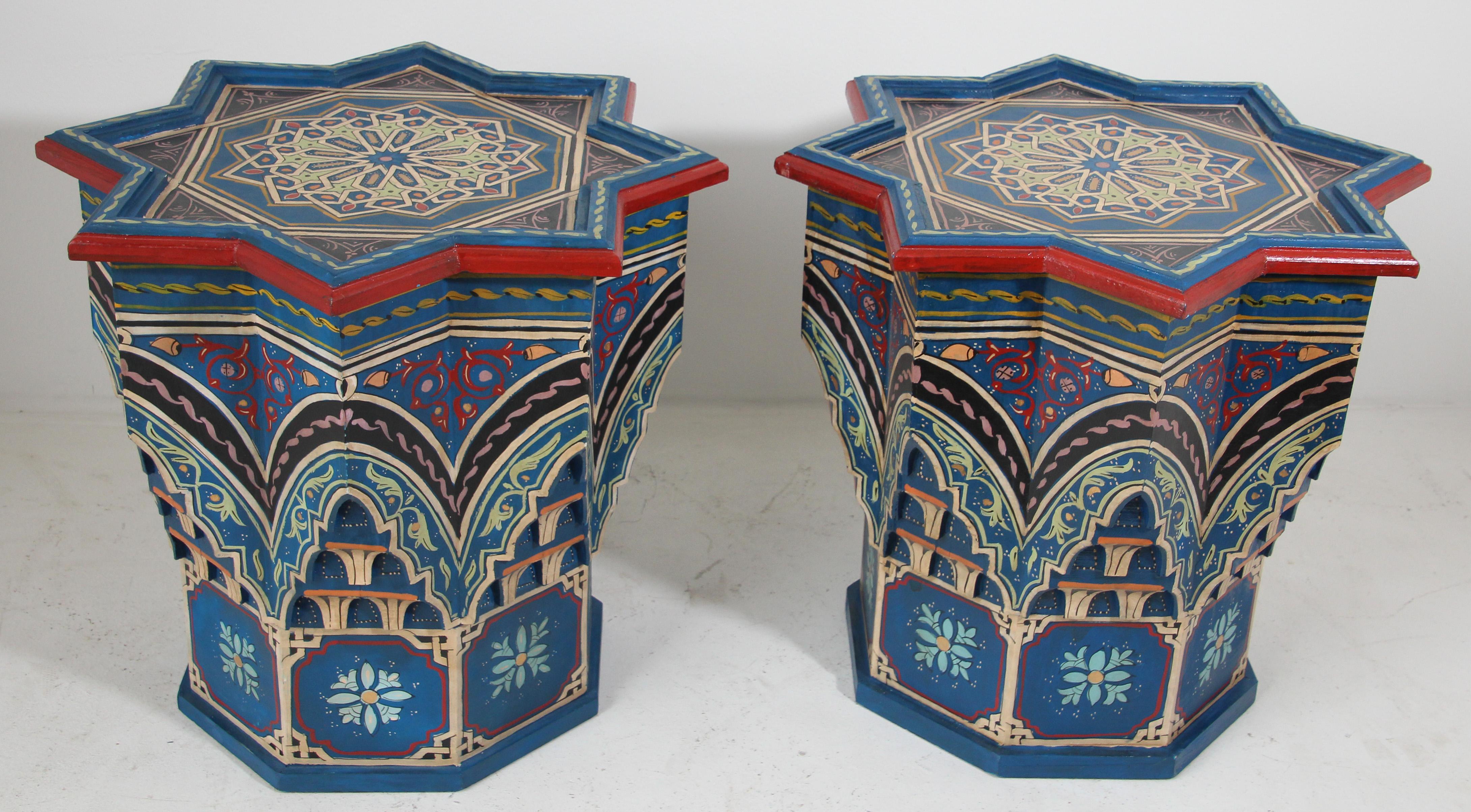 Blue Pair of Moorish Star Shape Side Tables For Sale 9