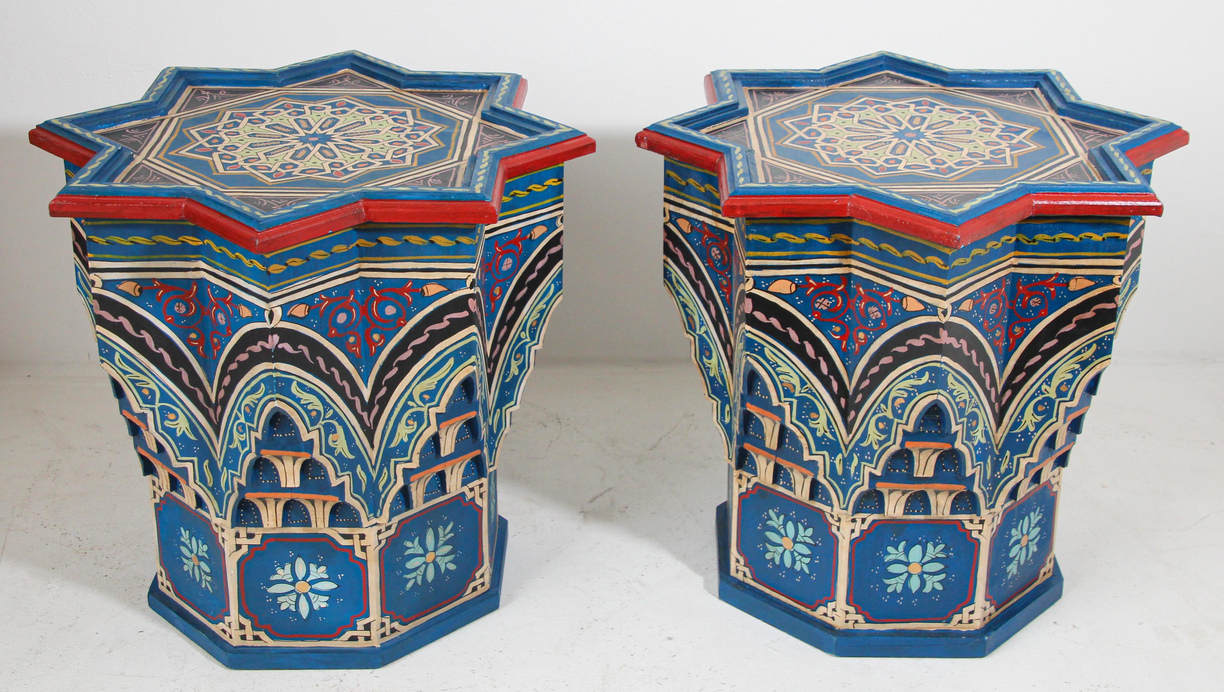 Blue Pair of Moorish Star Shape Side Tables For Sale 10