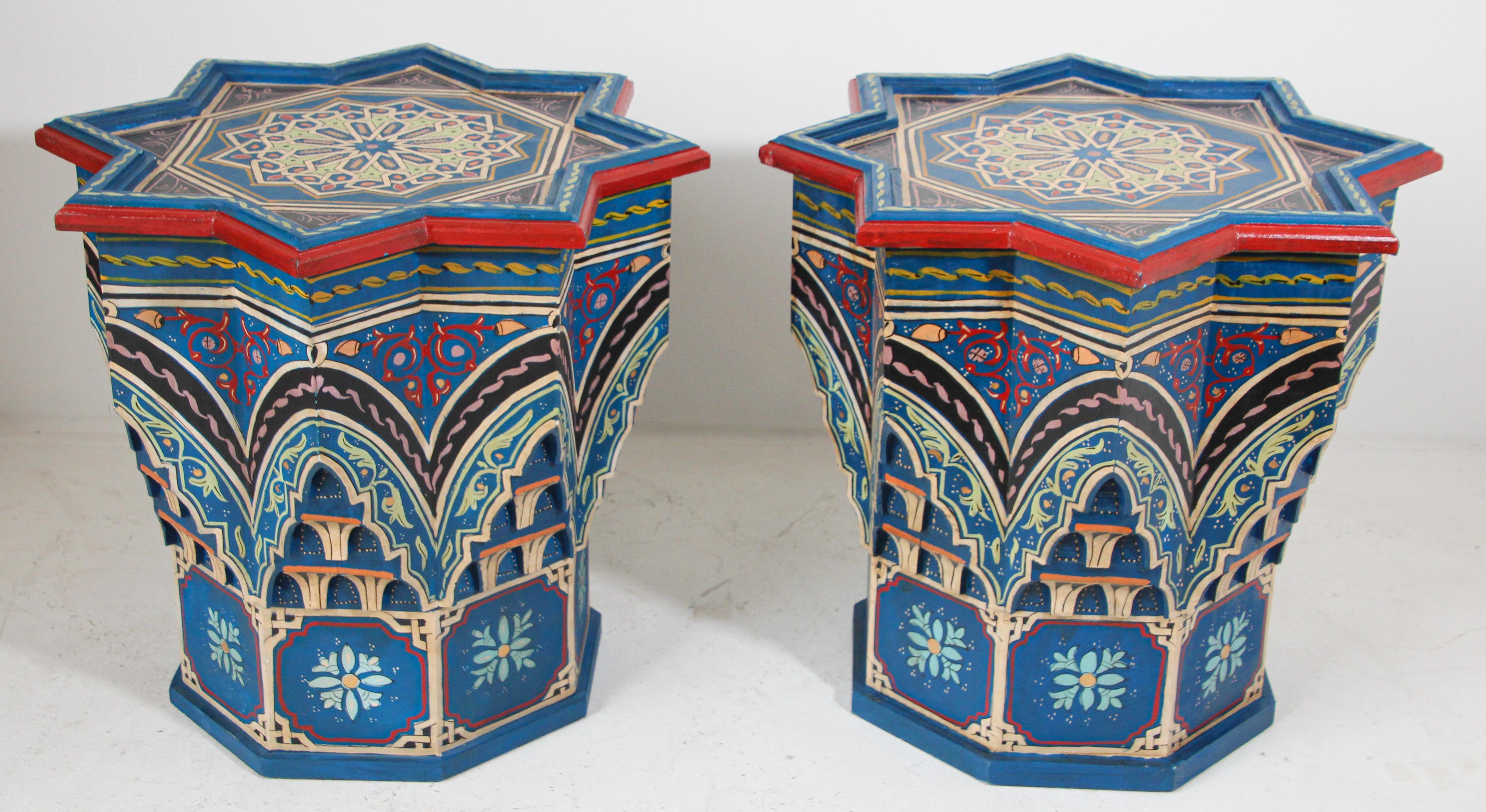 Blue Pair of Moorish Star Shape Side Tables For Sale 11