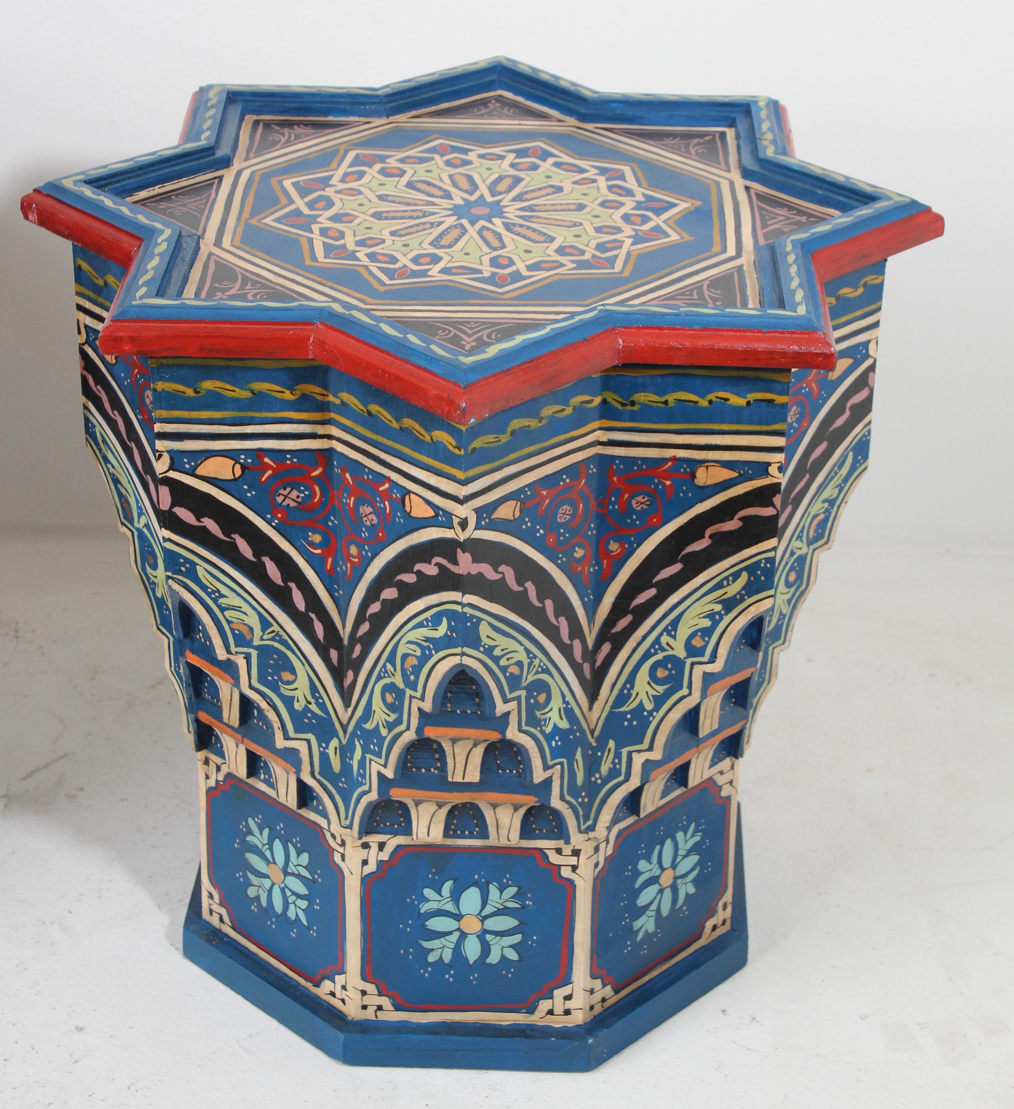 Moroccan Blue Pair of Moorish Star Shape Side Tables For Sale