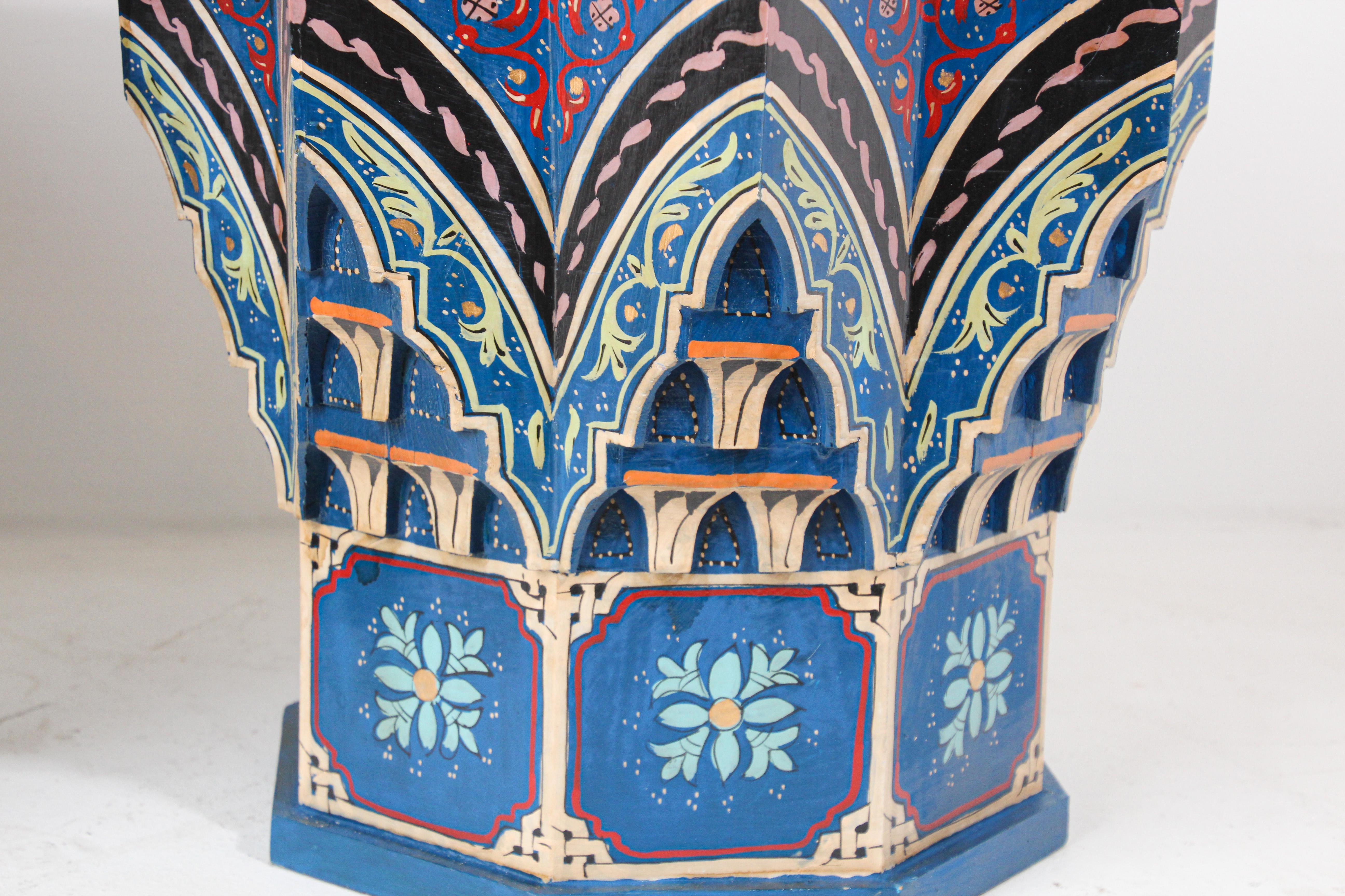 Blue Pair of Moorish Star Shape Side Tables In Good Condition For Sale In North Hollywood, CA