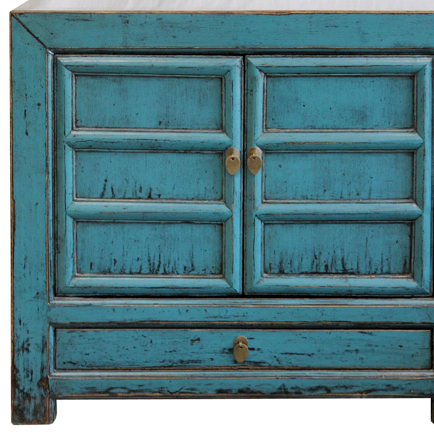 Wood Blue Panel Door Sideboard