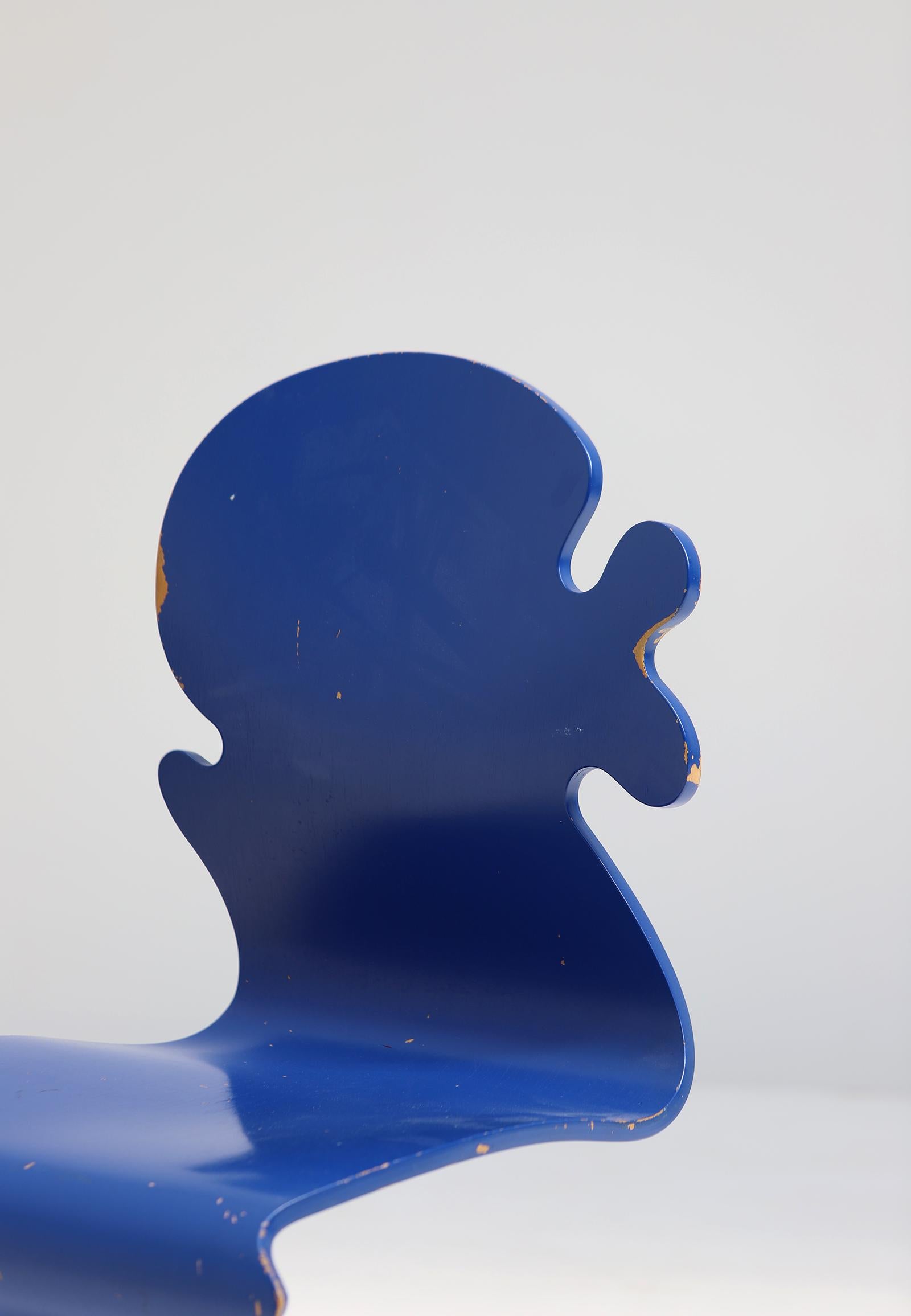 Danish Blue pantonic 5010 Chair by Verner Panton for studio HAG, Denmark 1992 For Sale