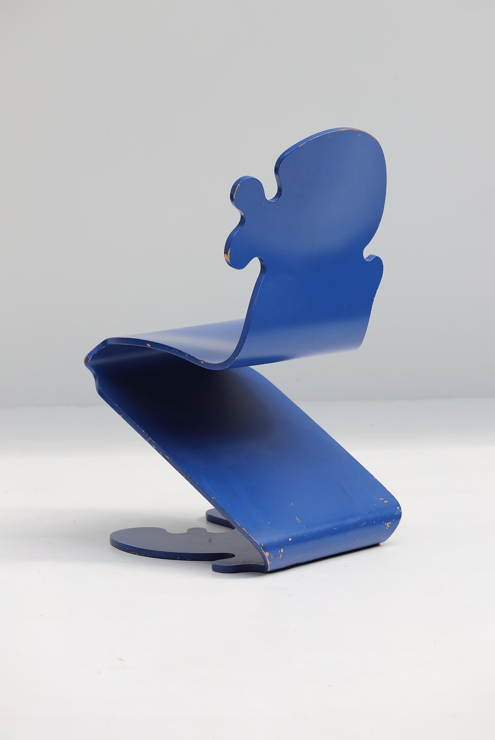 Late 20th Century Blue pantonic 5010 Chair by Verner Panton for studio HAG, Denmark 1992 For Sale