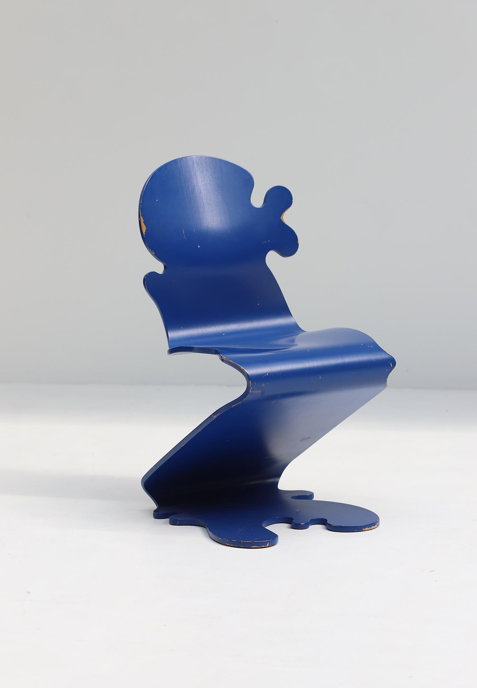 Wood Blue pantonic 5010 Chair by Verner Panton for studio HAG, Denmark 1992 For Sale