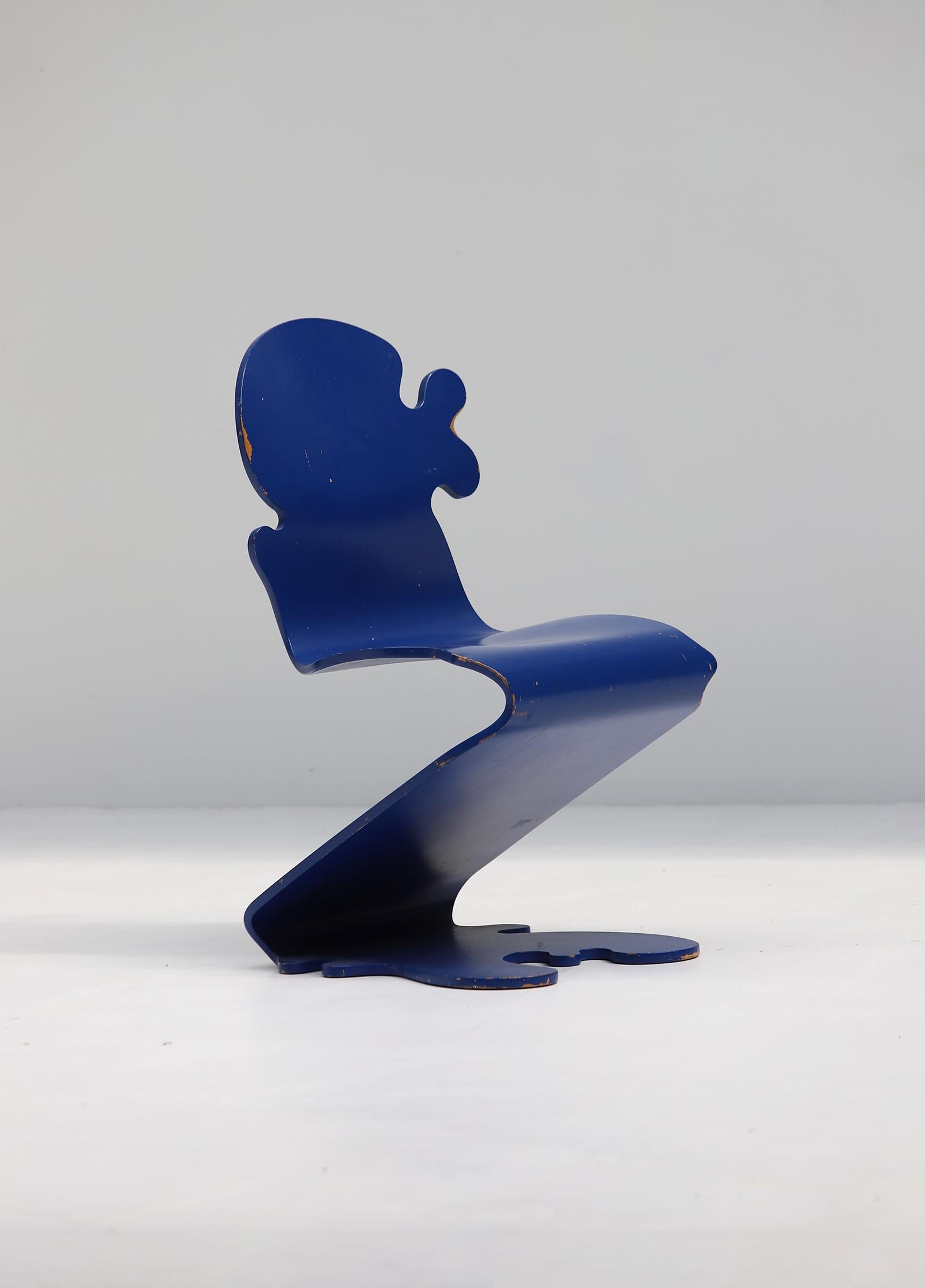 Blauer pantonic 5010 Stuhl von Verner Panton für Studio HAGS, Dänemark 1992 im Angebot 2