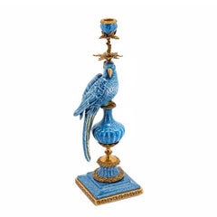 Blue Parrot Set of 2 Candleholder in Porcelain