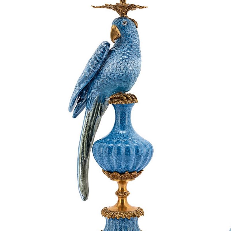 Italian Blue Parrot Set of 2 Candleholder in Porcelain For Sale