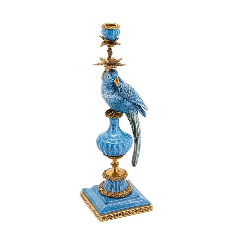 Blue Parrot Set of 2 Candleholder in Porcelain In New Condition For Sale In Paris, FR