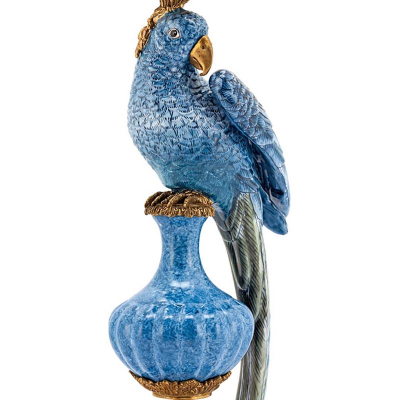 Contemporary Blue Parrot Set of 2 Candleholder in Porcelain For Sale