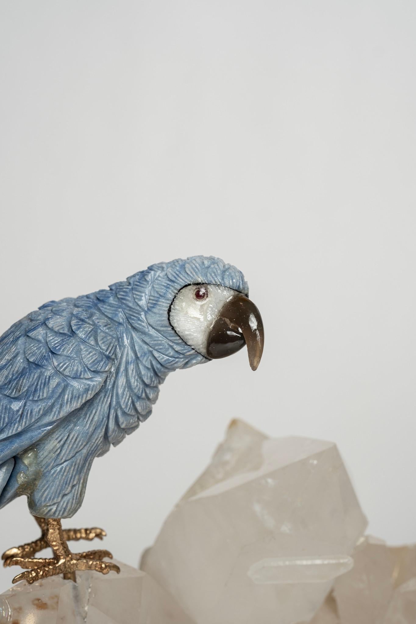 Contemporary Blue Parrots on Quartz Base For Sale