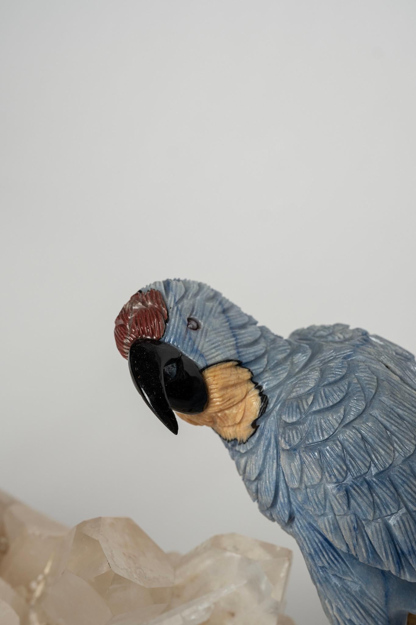 Stone Blue Parrots on Quartz Base For Sale