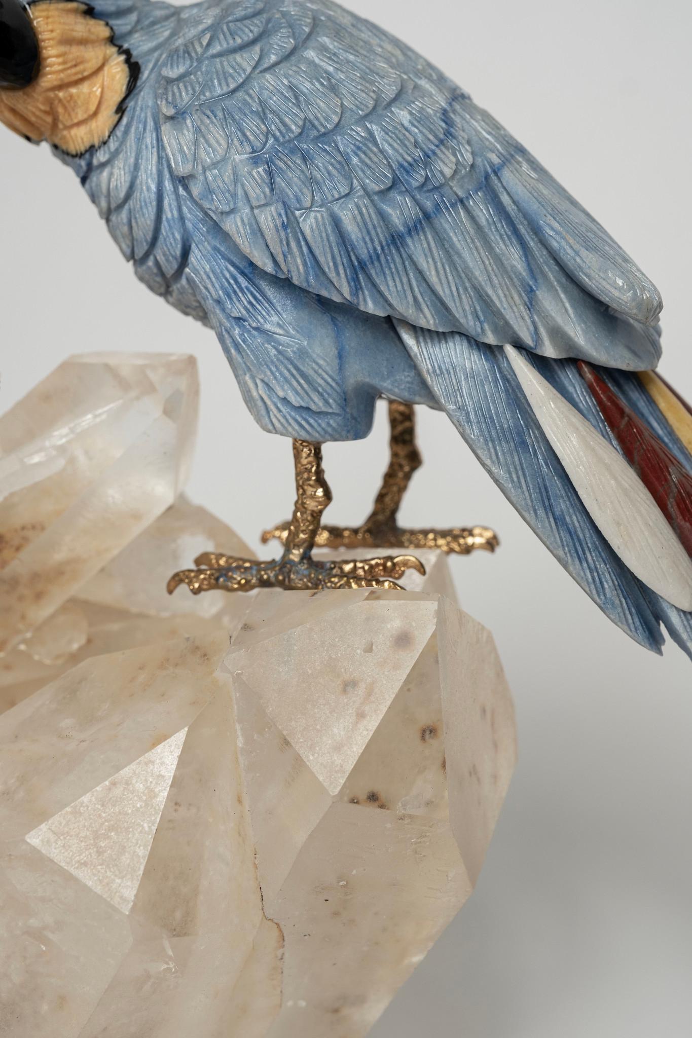 Blue Parrots on Quartz Base For Sale 1