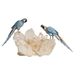 Blue Parrots on Quartz Base