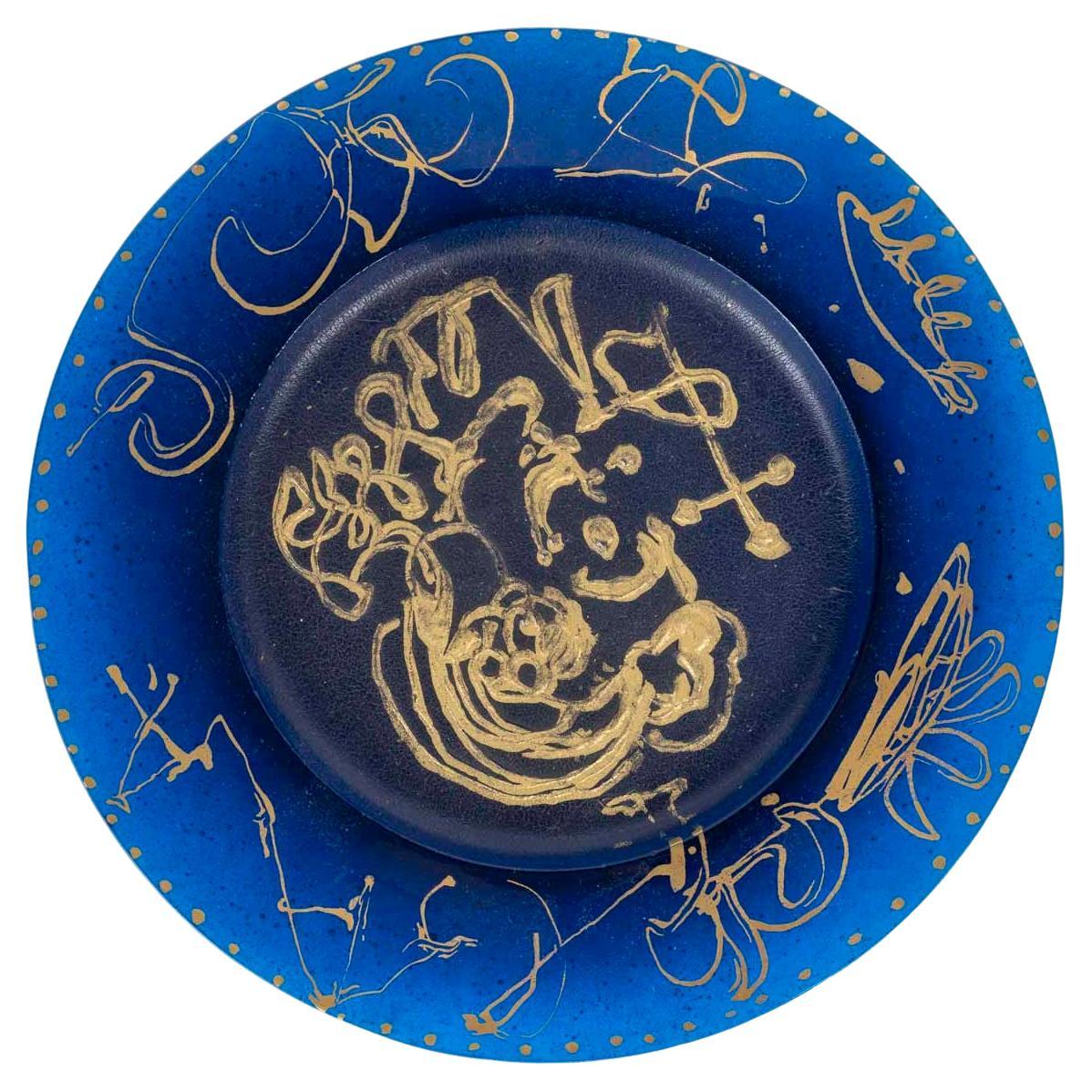 Blue Pâte de Verre Plate by Daum and Dali, Signed, 20th Century.