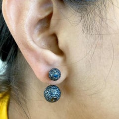 Blue Pave Diamond Ball Tunnel Earring Made in 14k Gold