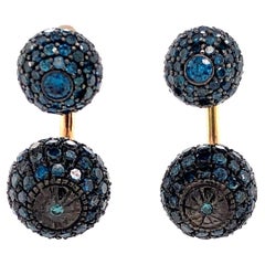 Blauer Pave-Diamant-Kugel-Ohrring aus 14k Gold