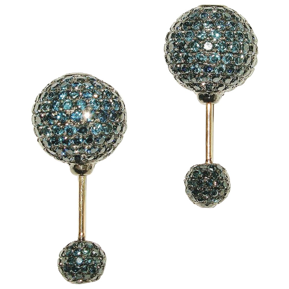 Pendientes Túnel de Diamantes Pave Azules de Oro de 14k
