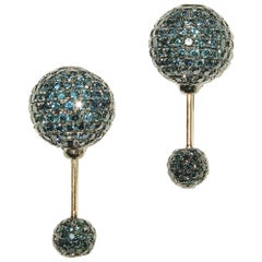Pendientes Túnel de Diamantes Pave Azules de Oro de 14k