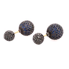 Blue Pave Sapphire Ball Earrings Made In 14k Gold