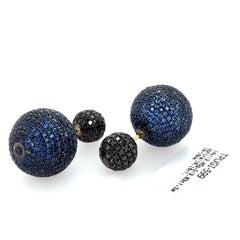Blue Pave Sapphire Ball Earrings Made In 14k Gold