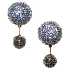 Blue Pave Sapphire Ball Earrings Made In 14k Gold