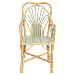 Blue Peacock Rattan Arm Chair by Creel and Gow
