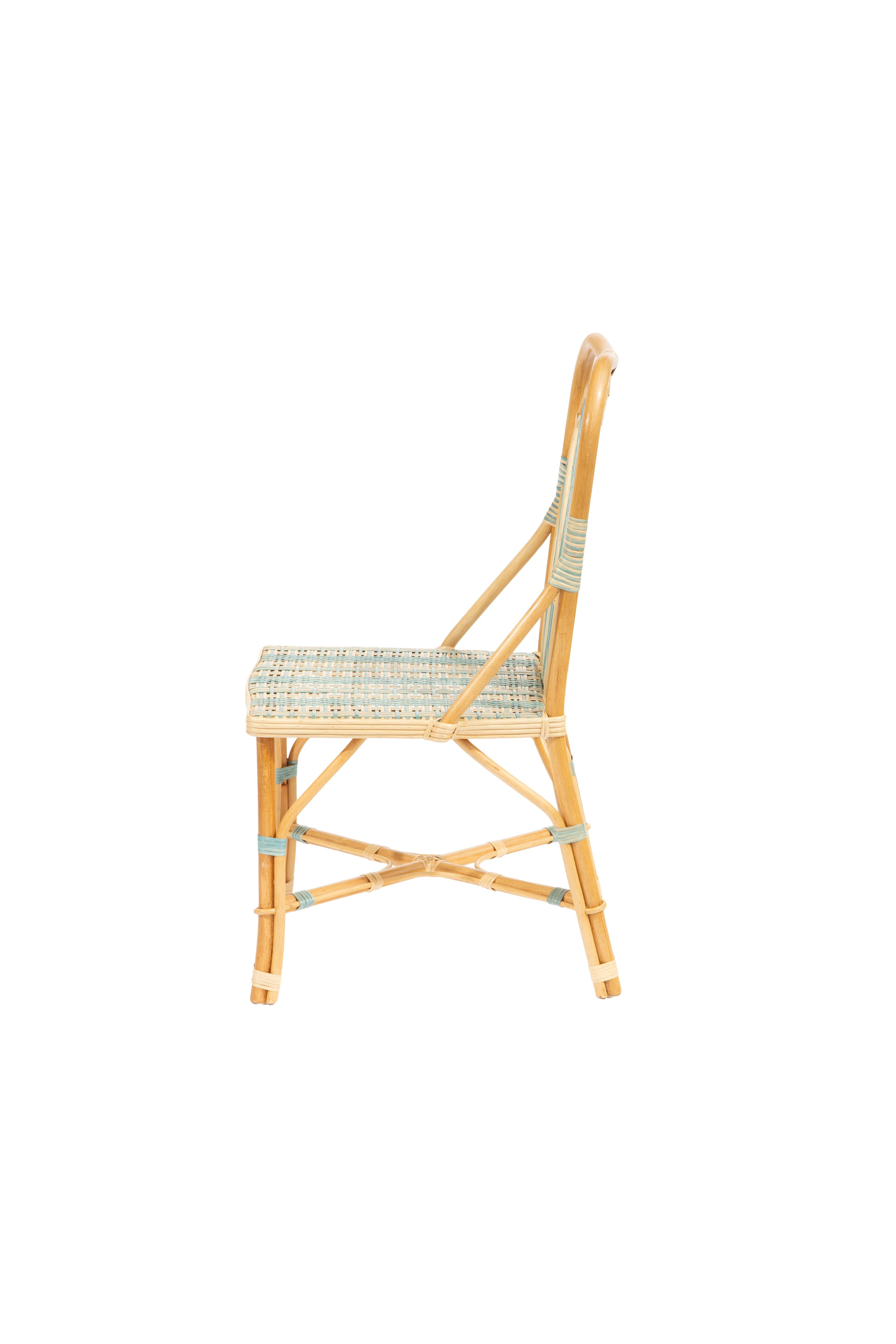 Moroccan Blue Peacock Rattan Side Chair by Creel and Gow For Sale