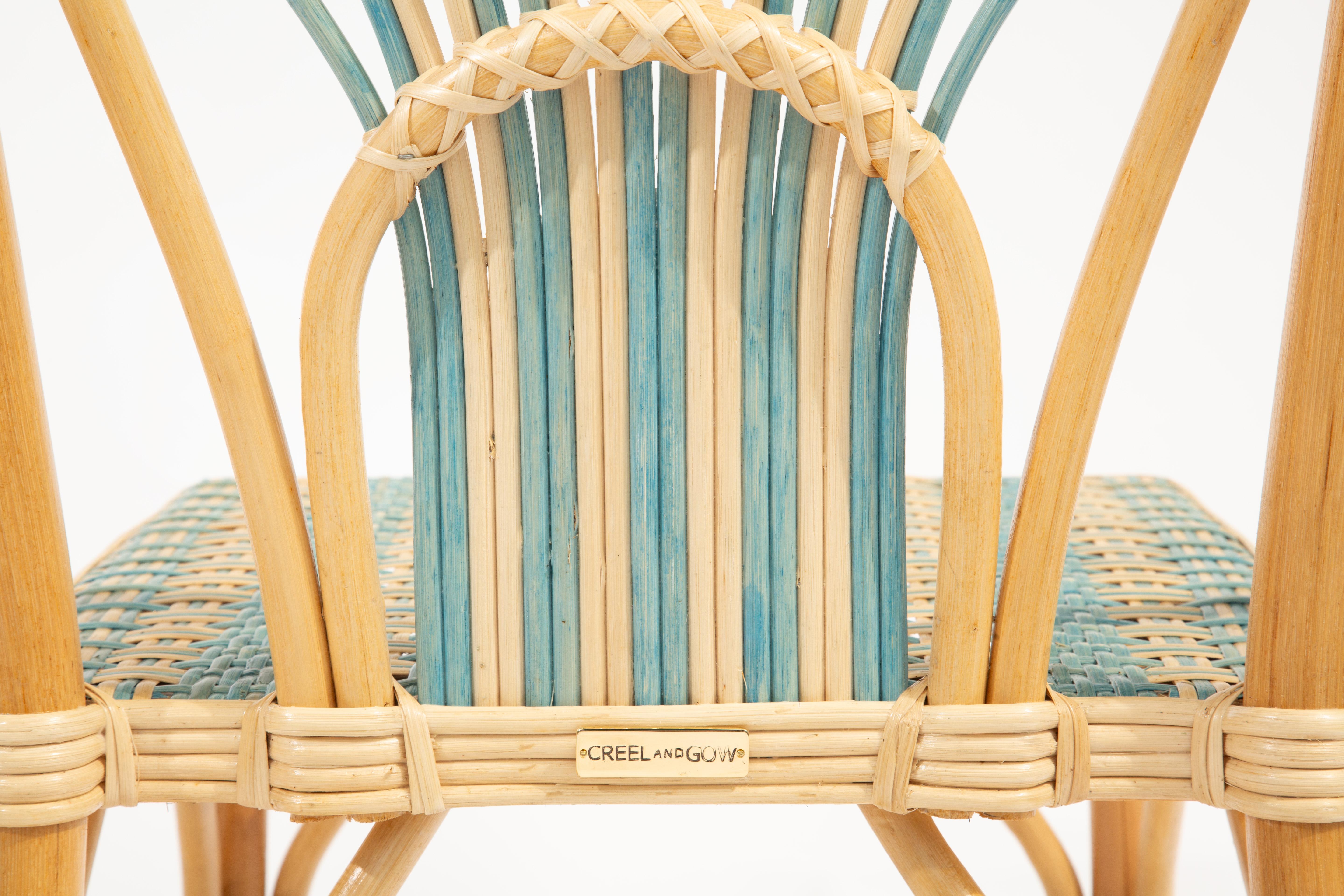 Hand-Woven Blue Peacock Rattan Side Chair by Creel and Gow For Sale