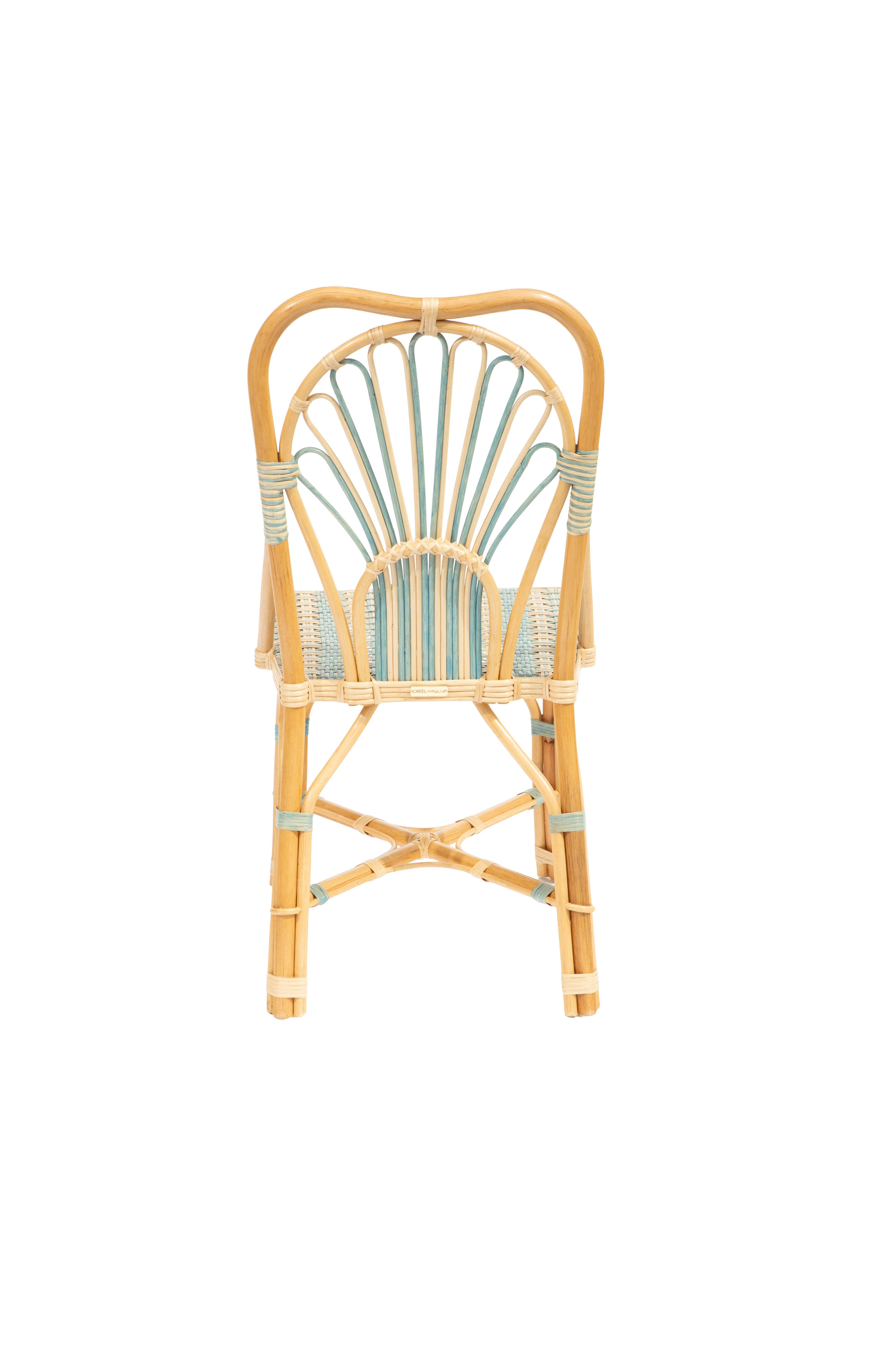 Blue Peacock Rattan Side Chair by Creel and Gow In New Condition For Sale In New York, NY