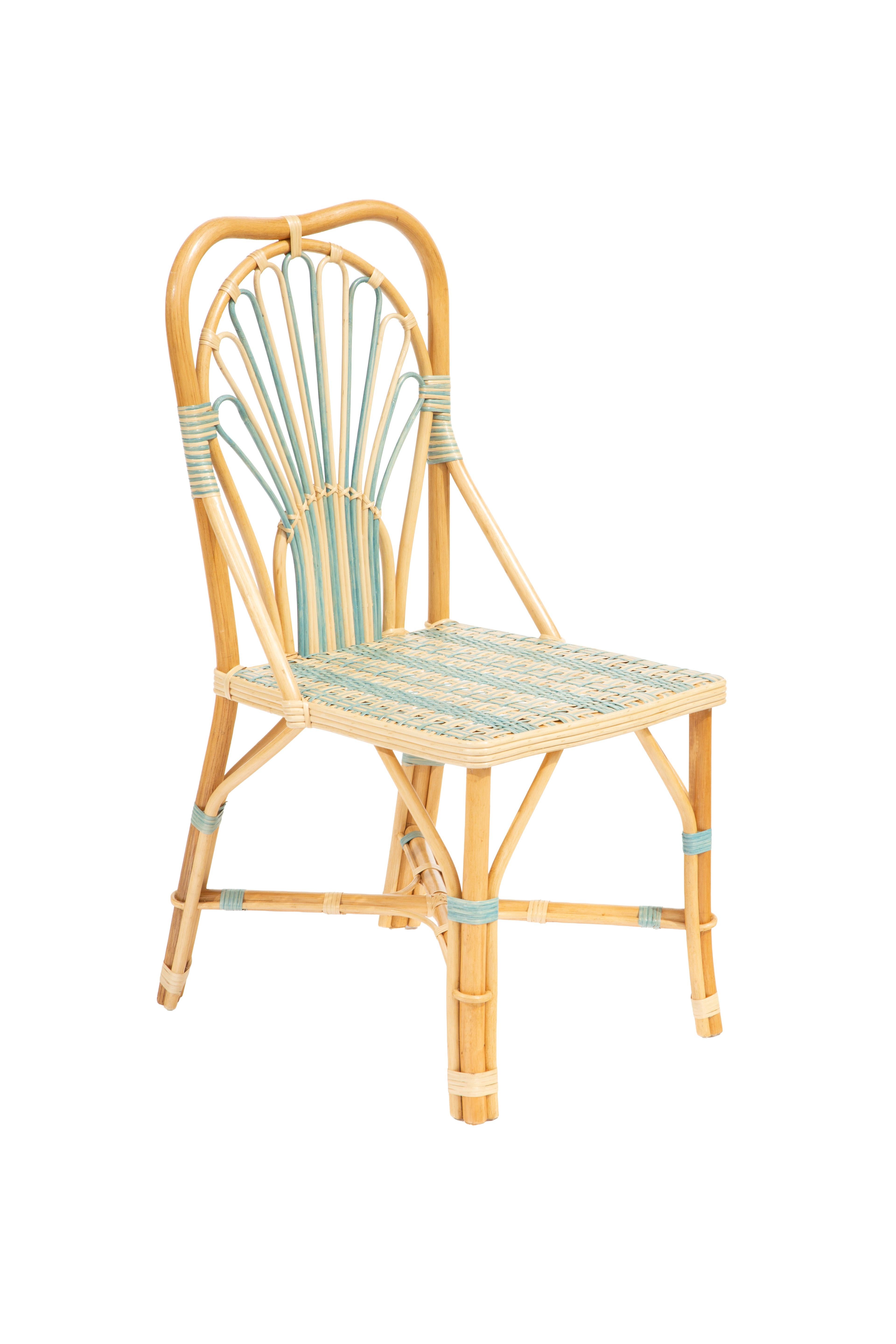 Contemporary Blue Peacock Rattan Side Chair by Creel and Gow For Sale