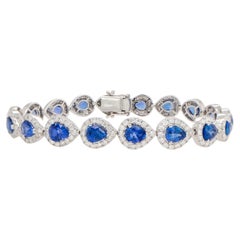 Pulsera Zafiro Azul Corte Pera Halo Diamante 13,6 Quilates Oro 18K