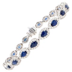Blue Pear Cut Sapphire Bracelet Diamond Halo 6.94 Carats 18K Gold