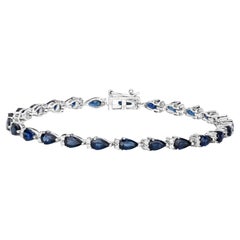 Blauer Saphir im Birnenschliff Diamant-Tennisarmband Diamant-Glieder 5,40 Karat 14K Weißgold