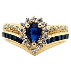 Blue Pear Sapphire and Diamond 18k Yellow Gold Ring