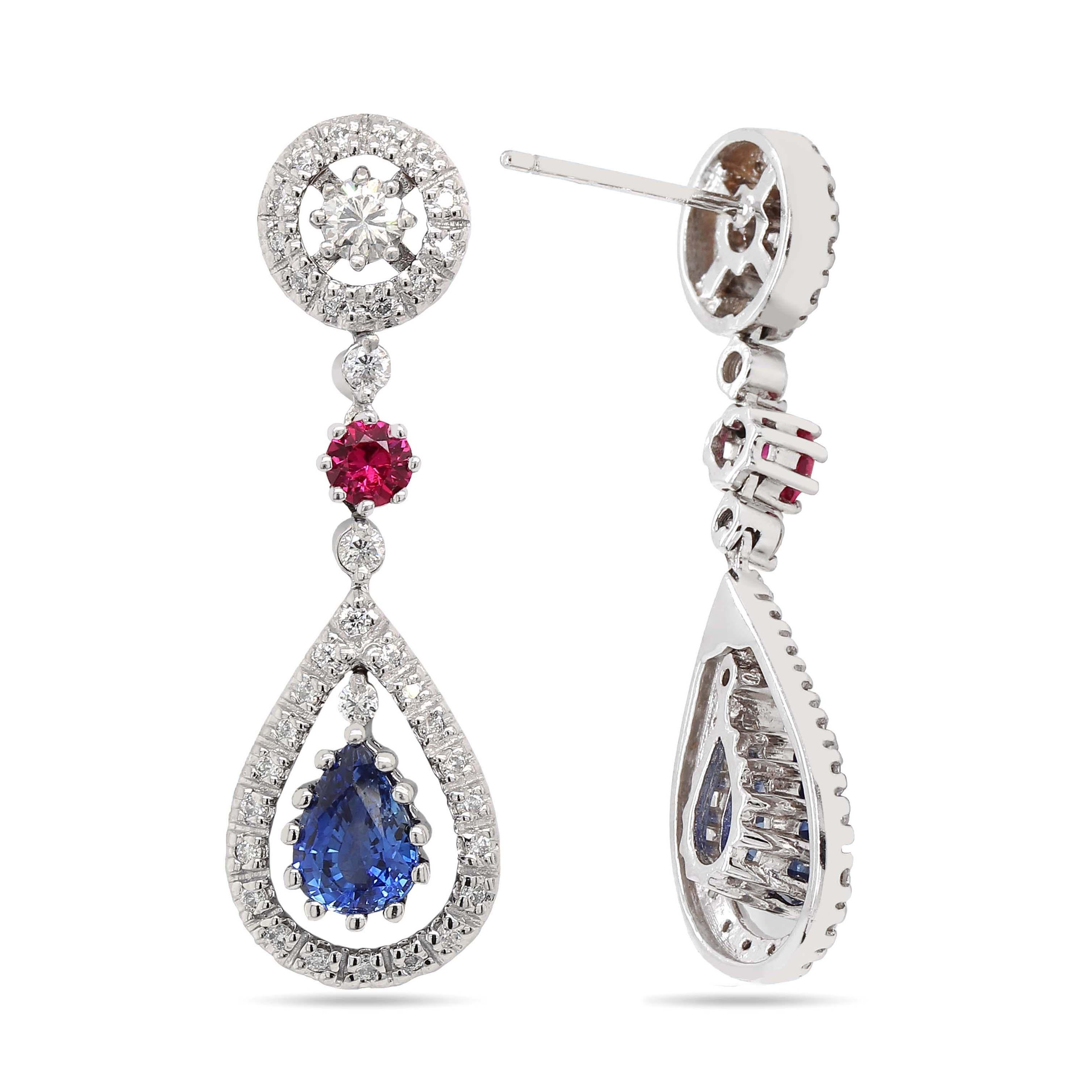 Blue Pear Shape Sapphires Earrings in 14k White Gold In New Condition For Sale In Houston, TX