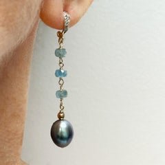 Blue Pearls and Moss Aquamarine with Diamonds Paradizia Earrings