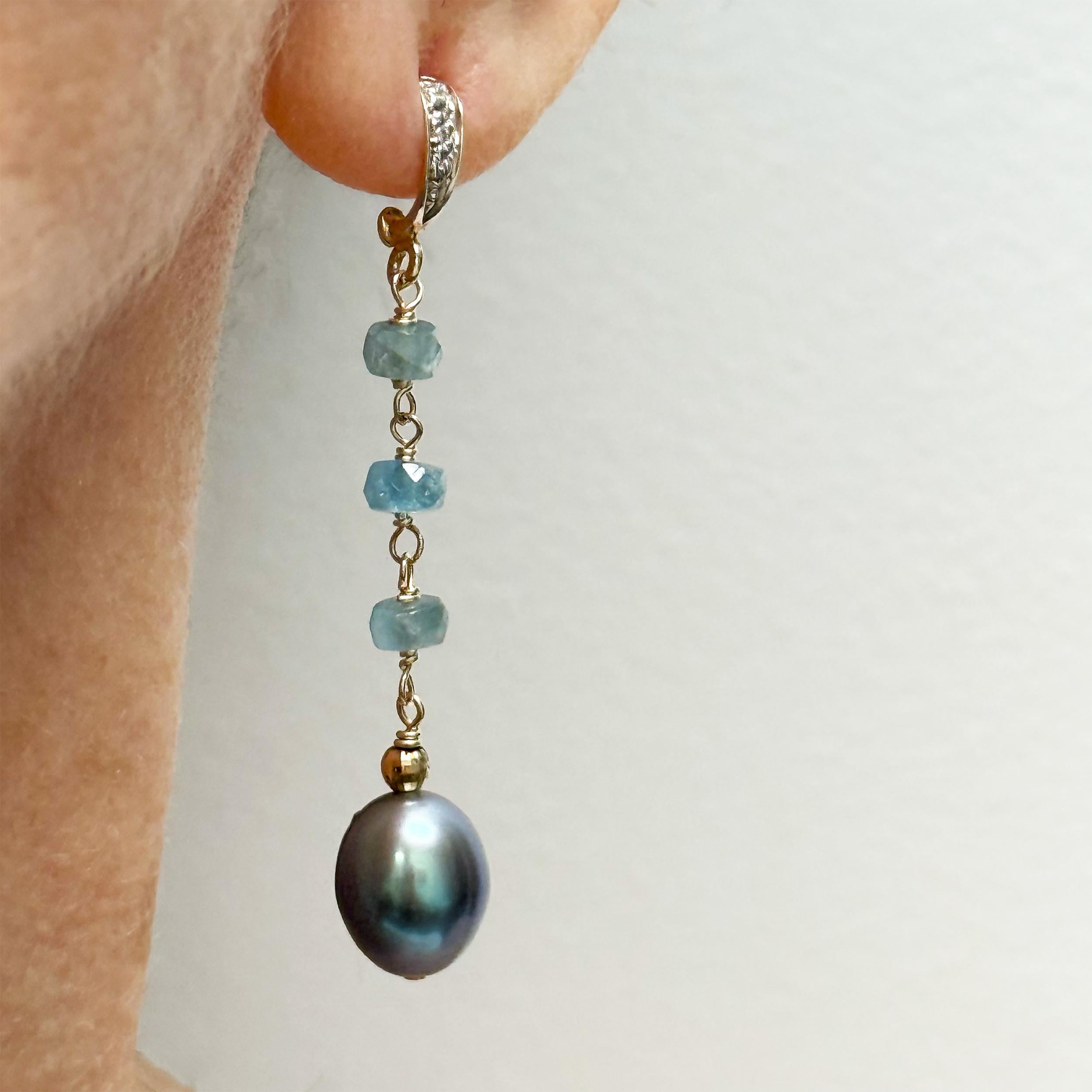 Pendientes Paradizia de perlas azules y aguamarina musgosa con diamantes Cuenta en venta