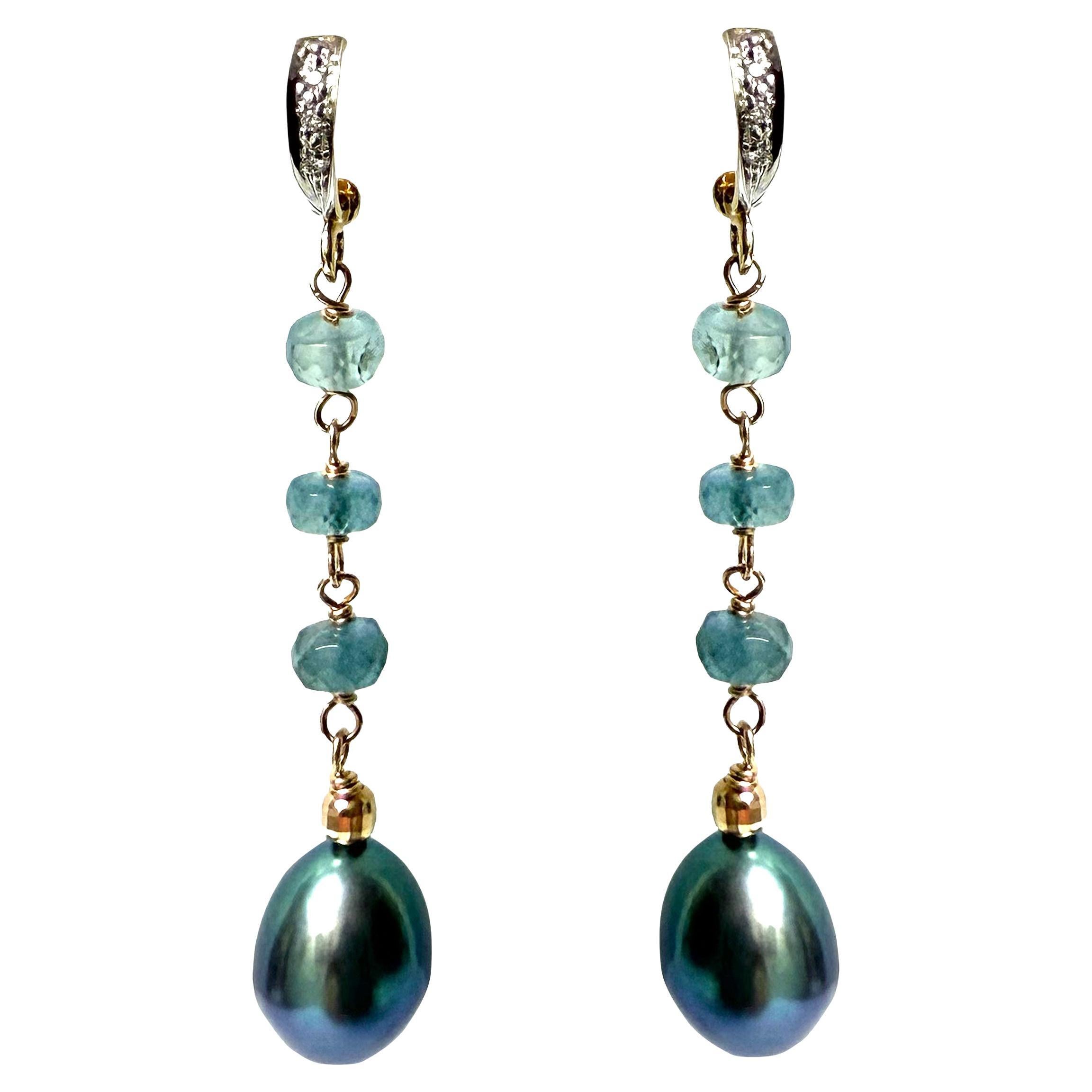 Orecchini Paradizia con perle blu e acquamarina muschiata e diamanti