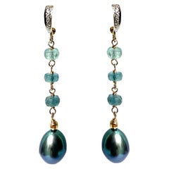 Pendientes Paradizia de perlas azules y aguamarina musgosa con diamantes