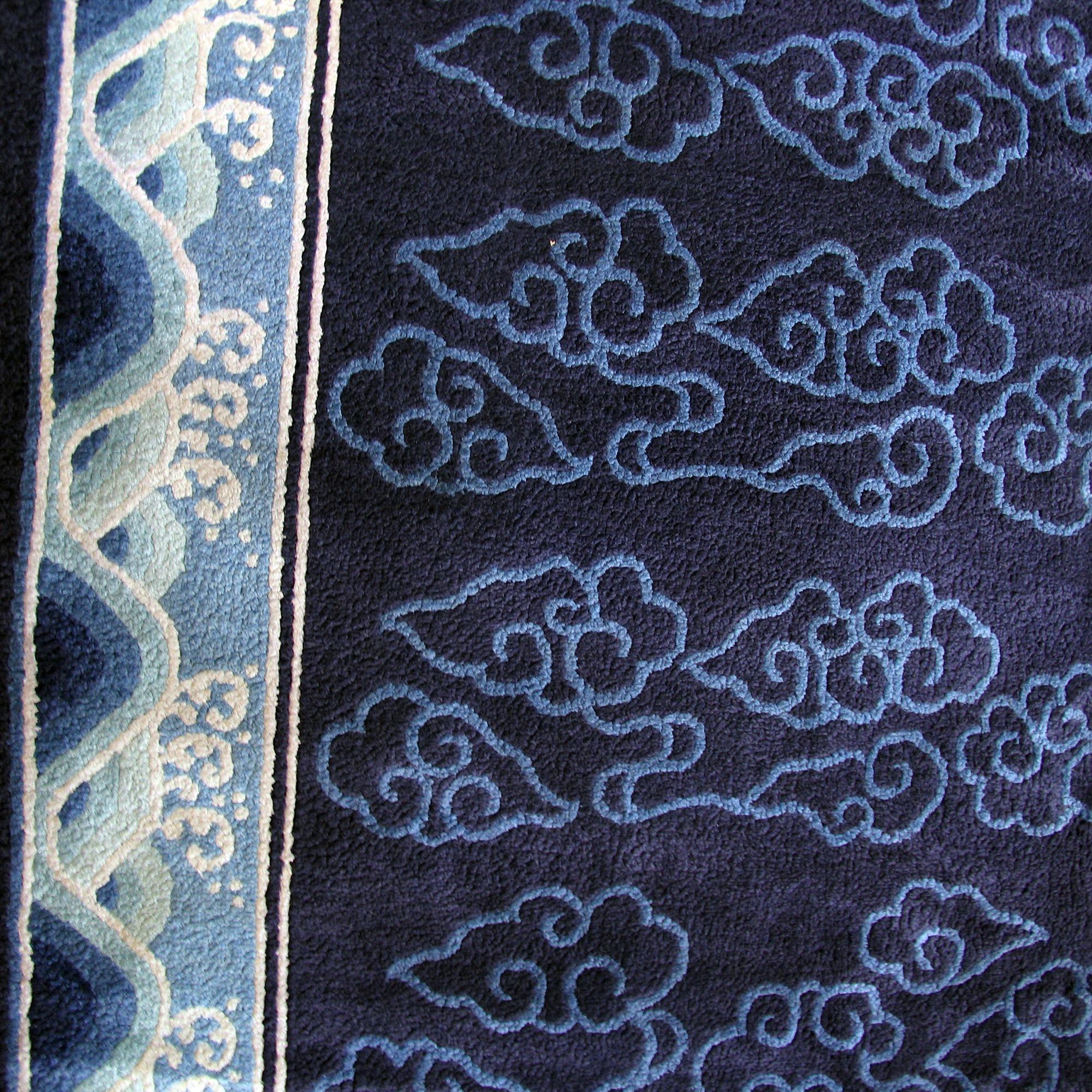 Art Deco Blue Silk Rug with Asian Décor, Peking Blue In Good Condition For Sale In Bochum, NRW