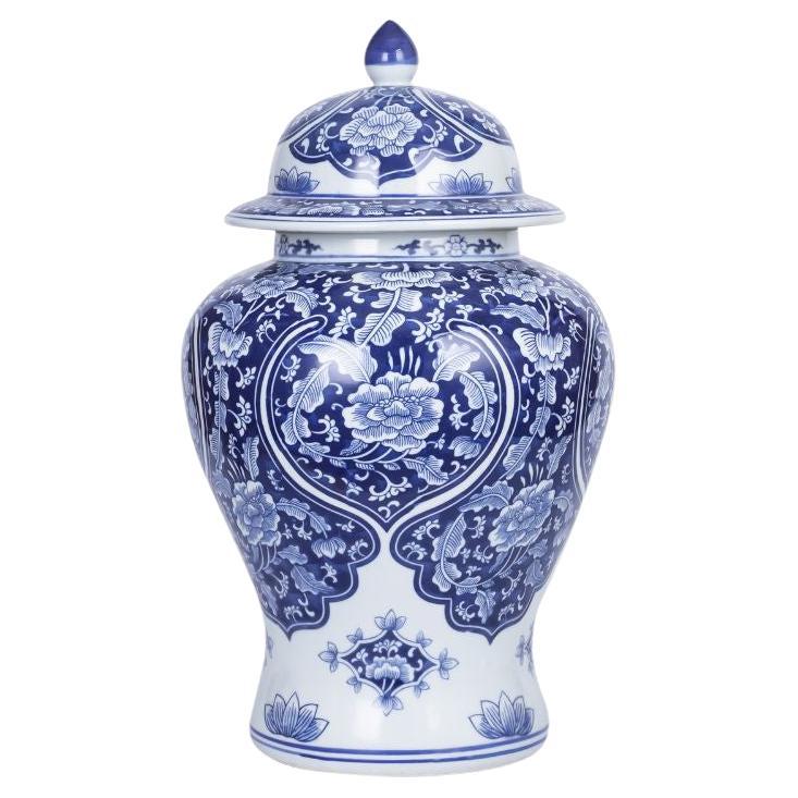 Blue Peony Temple Jar Large For Sale