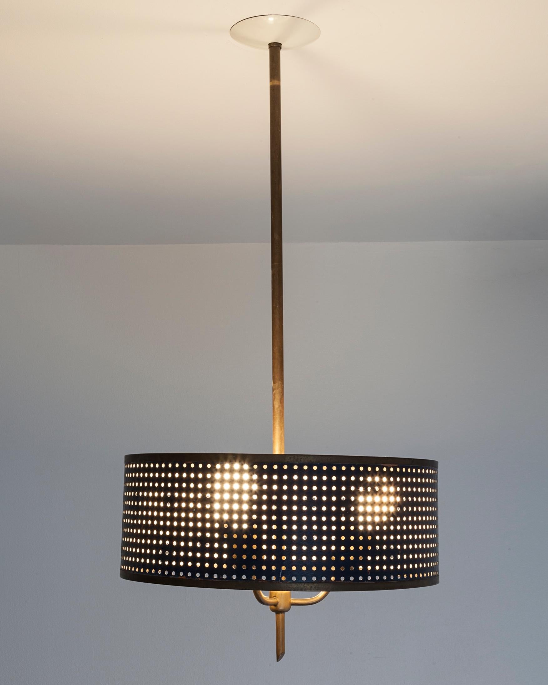 Modern Blue Perforated Hanging Lamp with Metal Shade, circa 1960s
