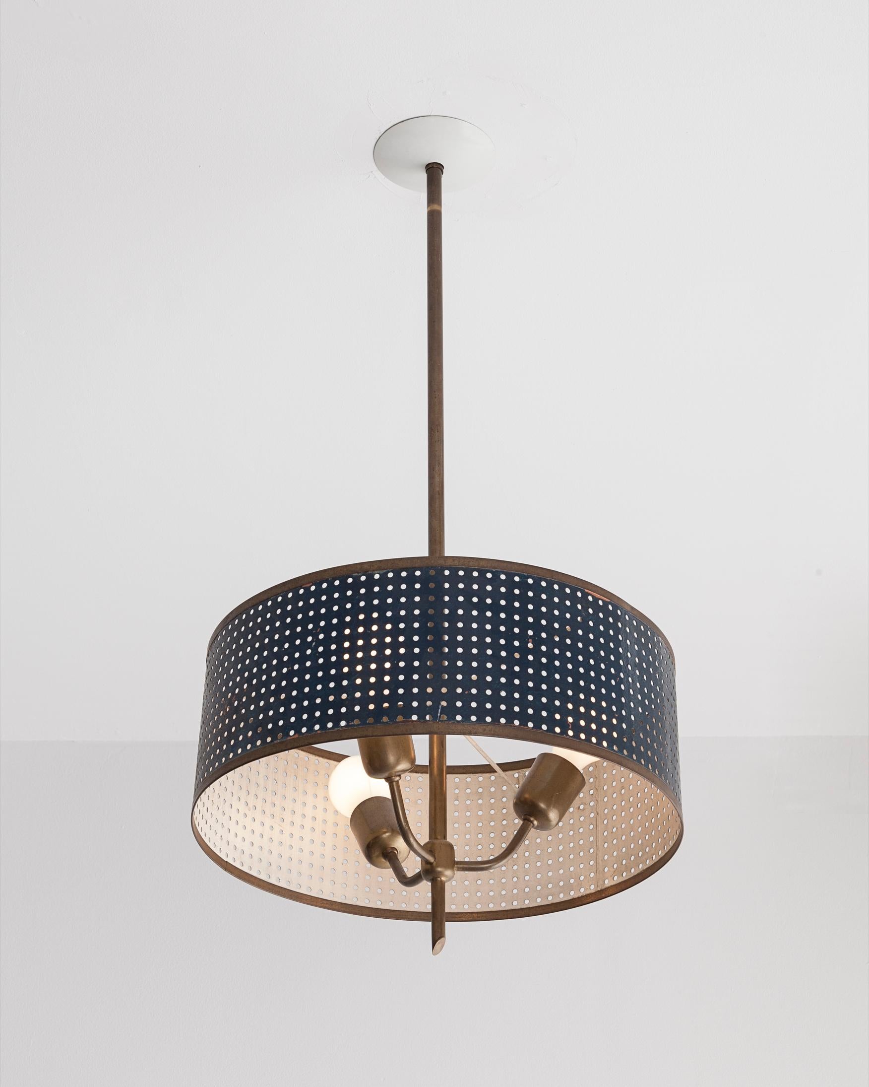 Argentine Blue Perforated Hanging Lamp with Metal Shade, circa 1960s