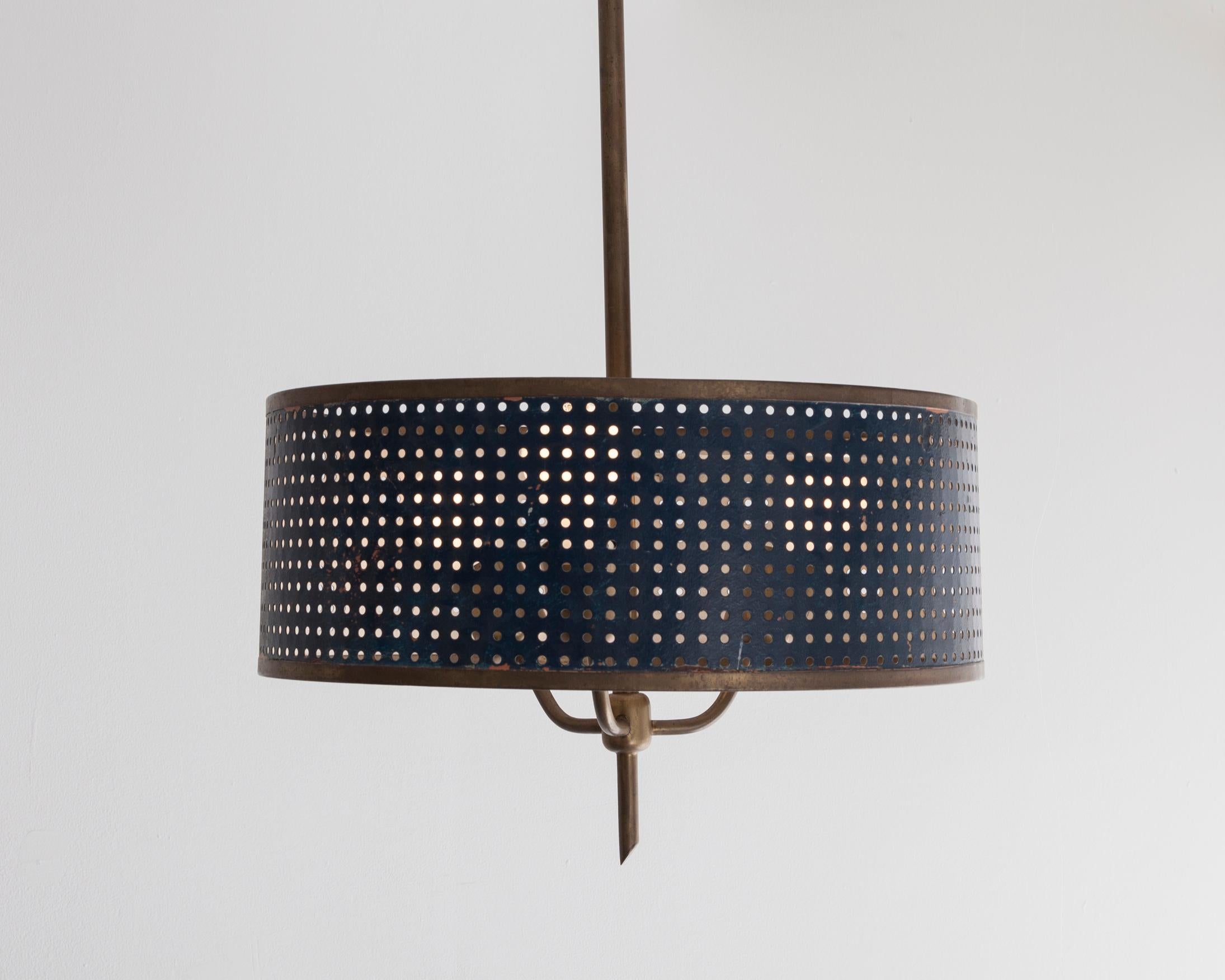Mid-20th Century Blue Perforated Hanging Lamp with Metal Shade, circa 1960s