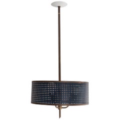 Blue Perforated Hanging Lamp with Metal Shade, circa 1960s