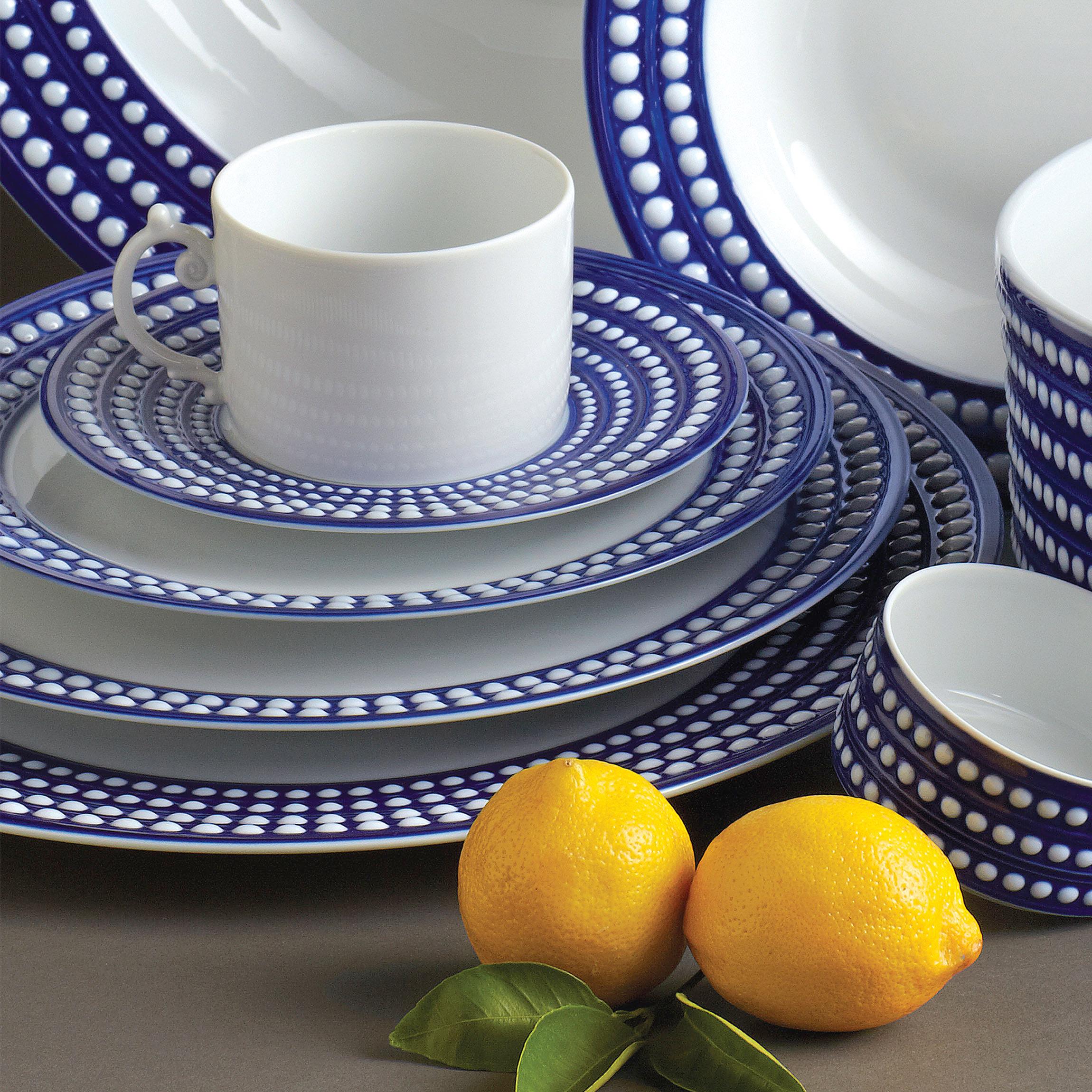 European Blue Perlée Dinnerware Set For Sale
