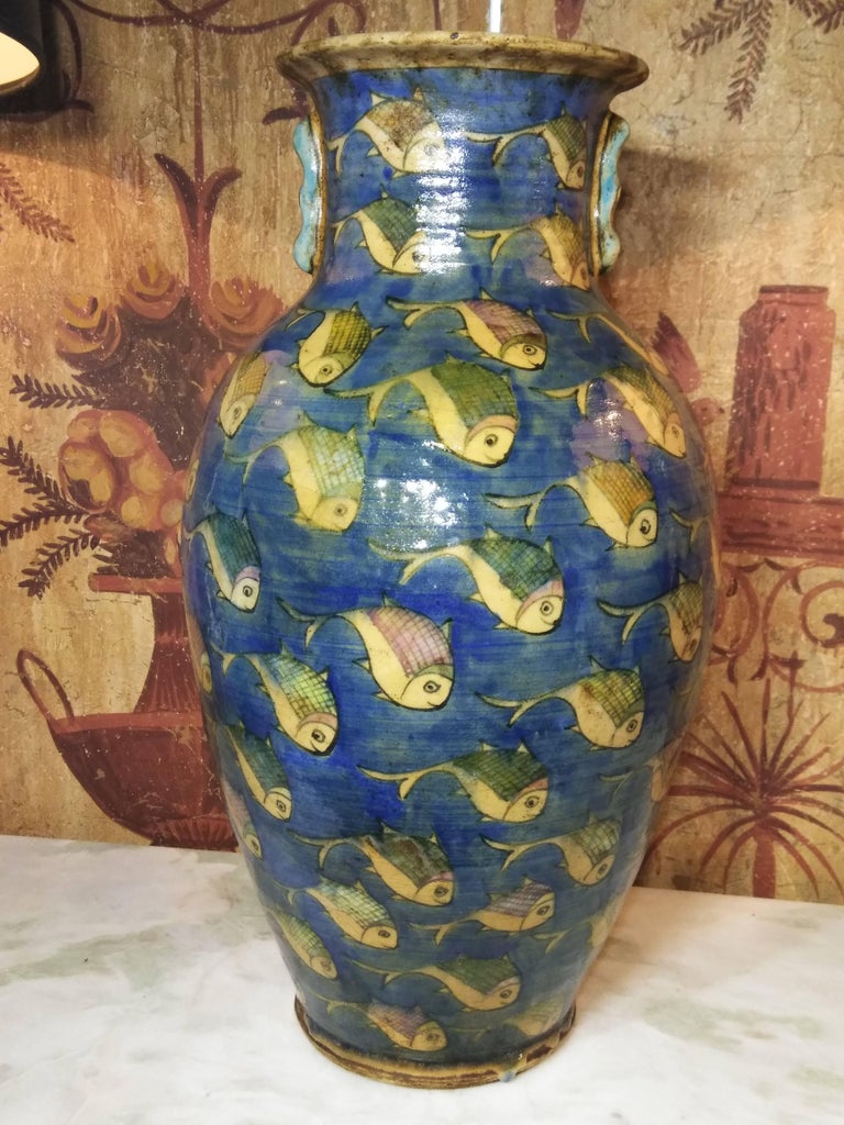 Blue Persian Ceramic Fish Vase at 1stDibs