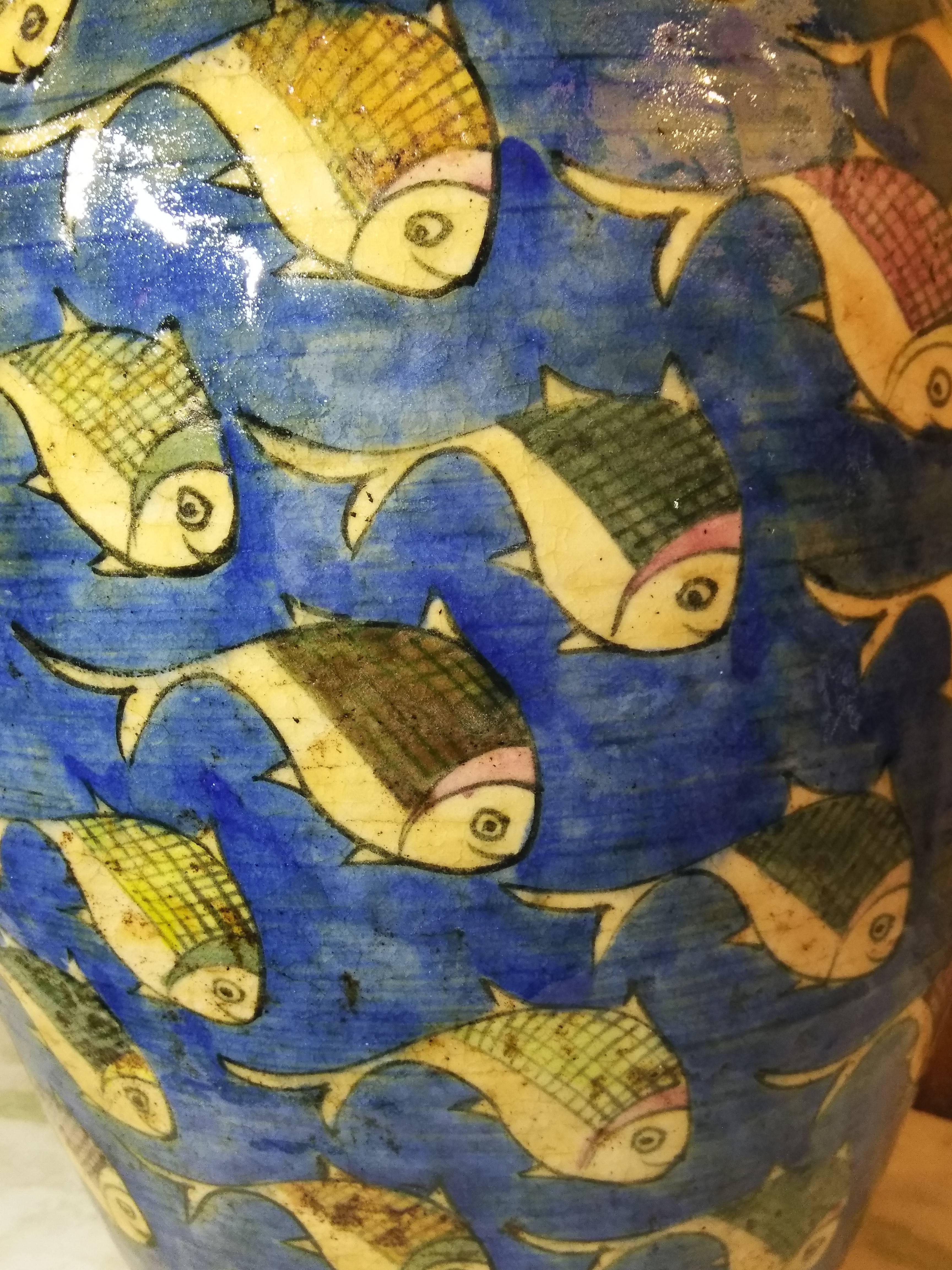 blue and white fish vase