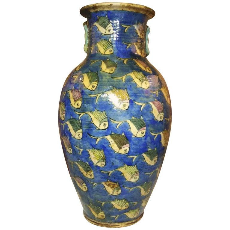 Blue Persian Ceramic Fish Vase at 1stDibs